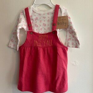 RAE DUNN BABY Happy Fall Y'all Jumper Bodysuit Set 3-6 Mos